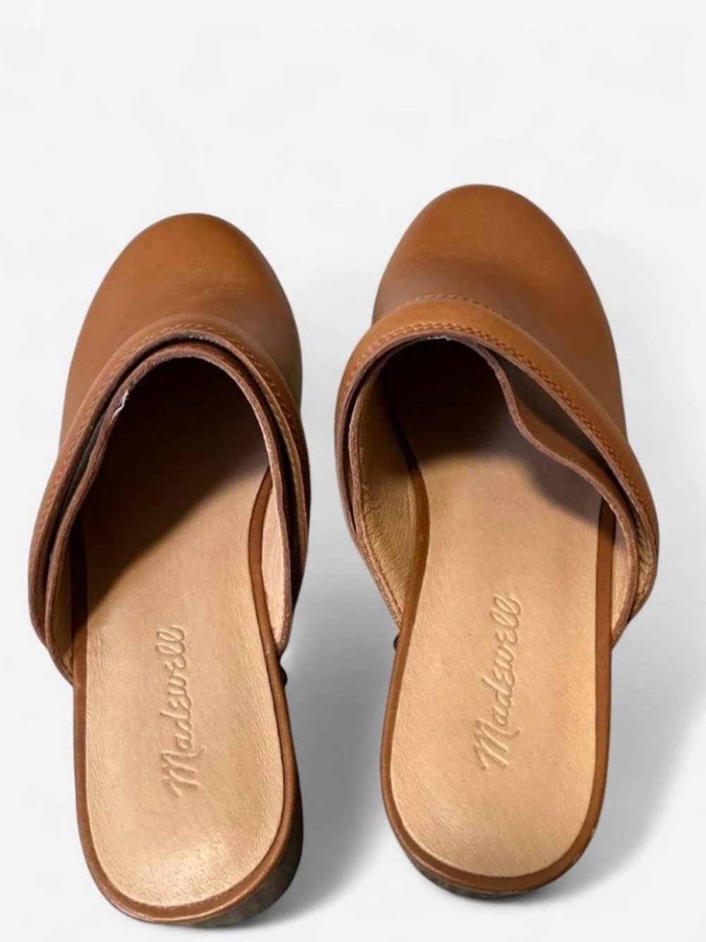Madewell Cognac Leather Studded Clog Mule Faux Wood Bottom Women’s Size 8 - Picture 6 of 7